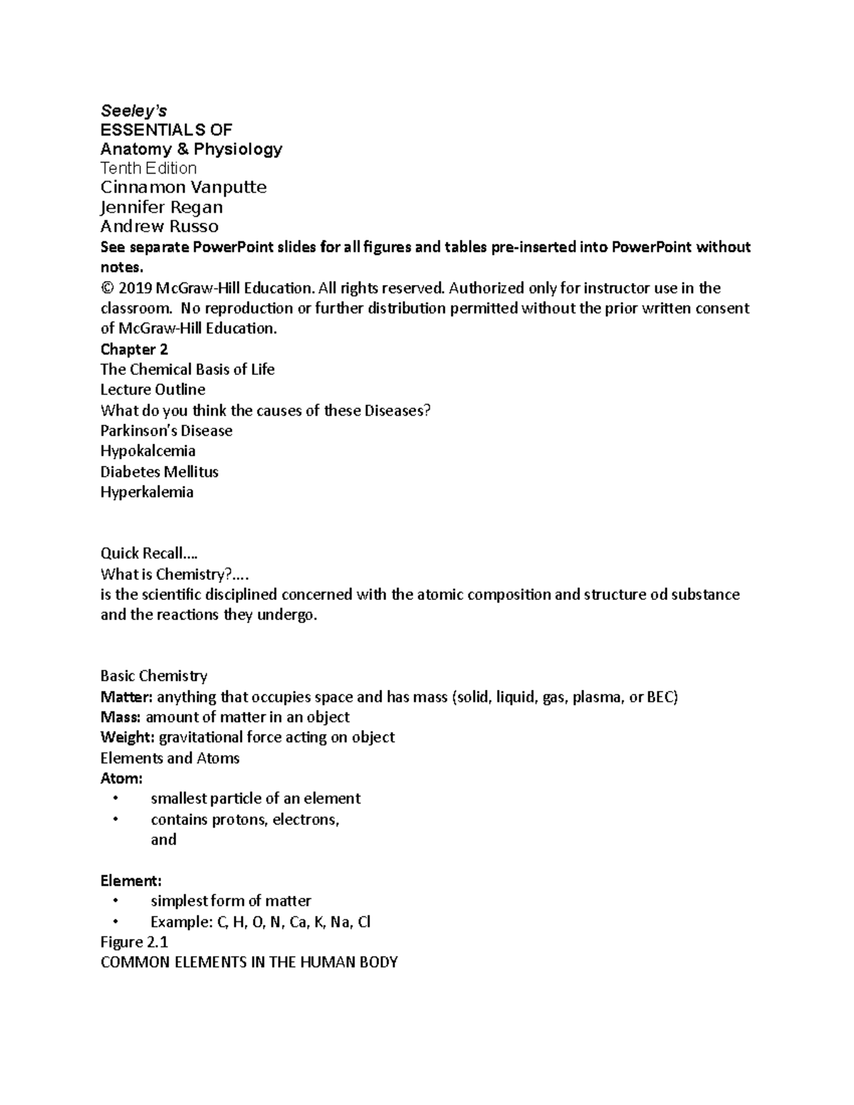 Anatomy & Physiology 10th Ed - Chap 2: The Chemical Basis of Life - Studocu