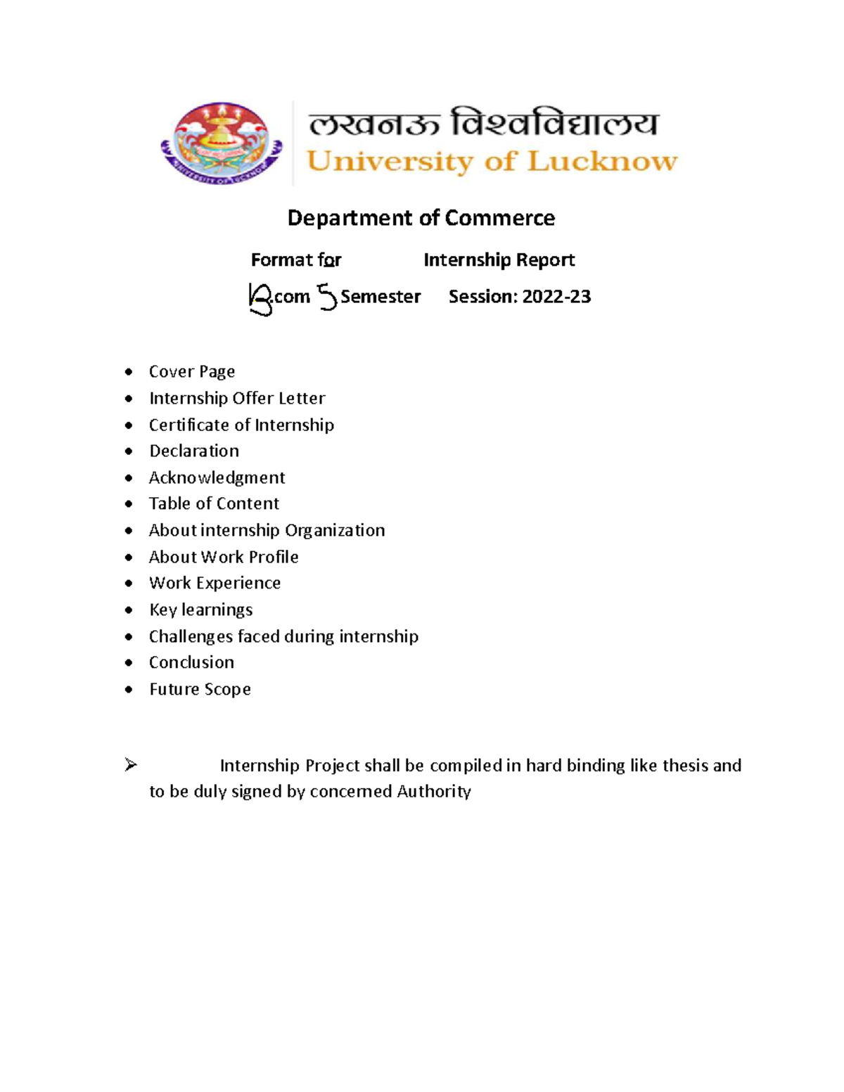 M.Com 3rd Sem Summer Internship Report Format & Guidelines - Studocu