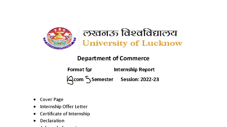 M.Com 3rd Sem Summer Internship Report Format & Guidelines - Studocu
