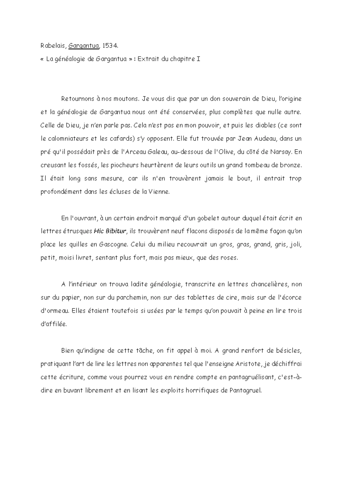 La Naissance De Gargantua Analyse Linéaire www.studocu.com