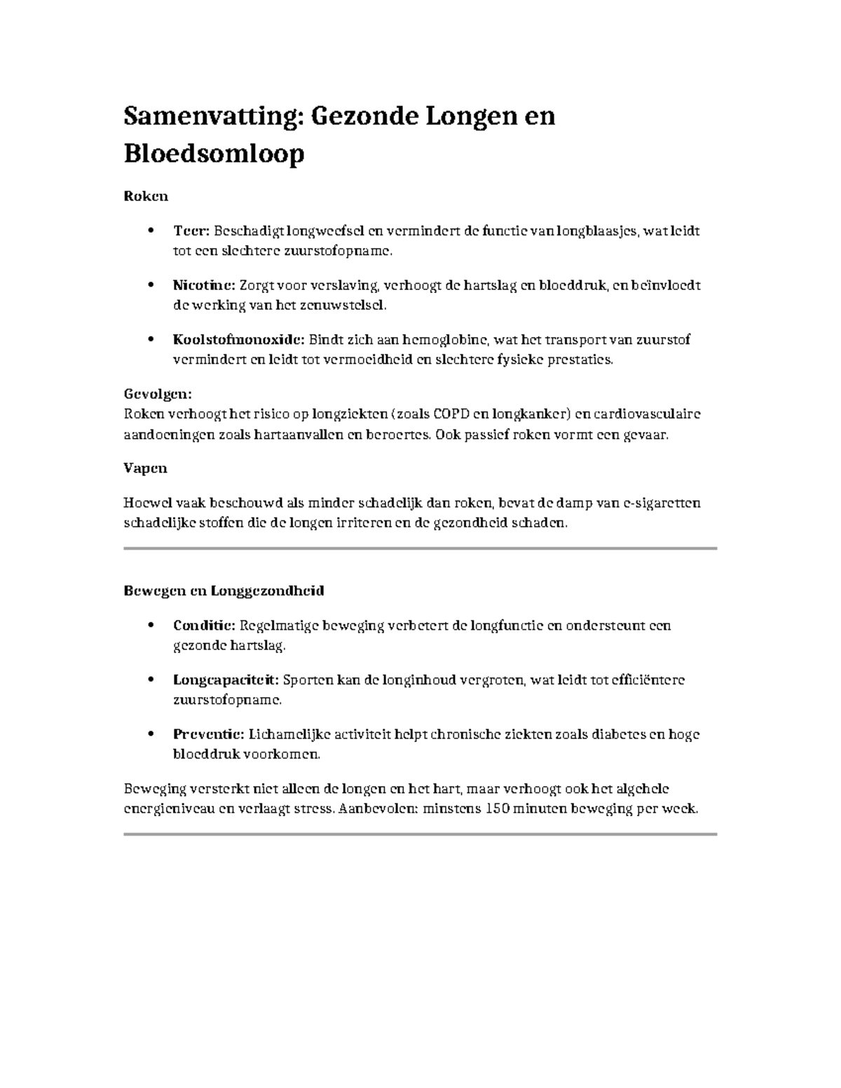 Samenvatting: Gezonde Longen en Hartfunctie in Biologie - Studeersnel