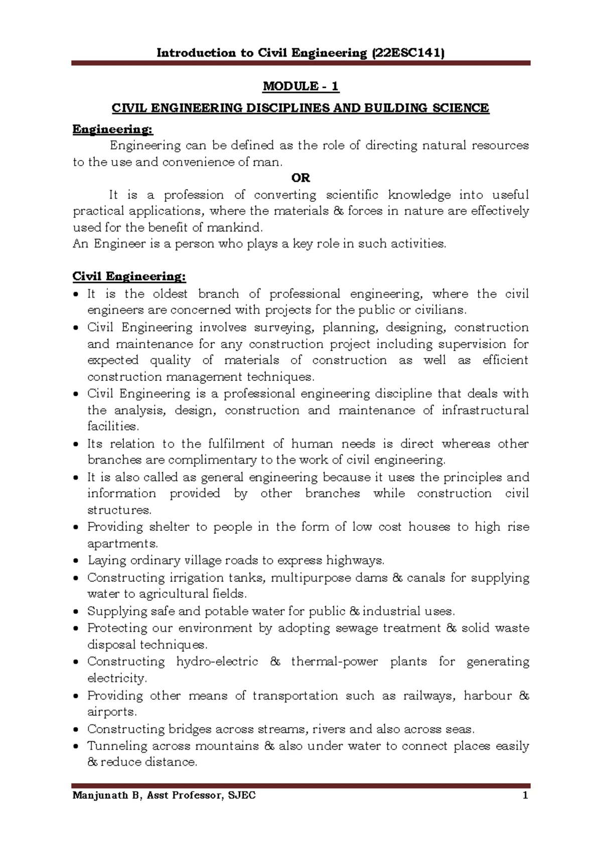 Introduction to Civil Engineering (CE101) - First Semester Exam 2024 ...