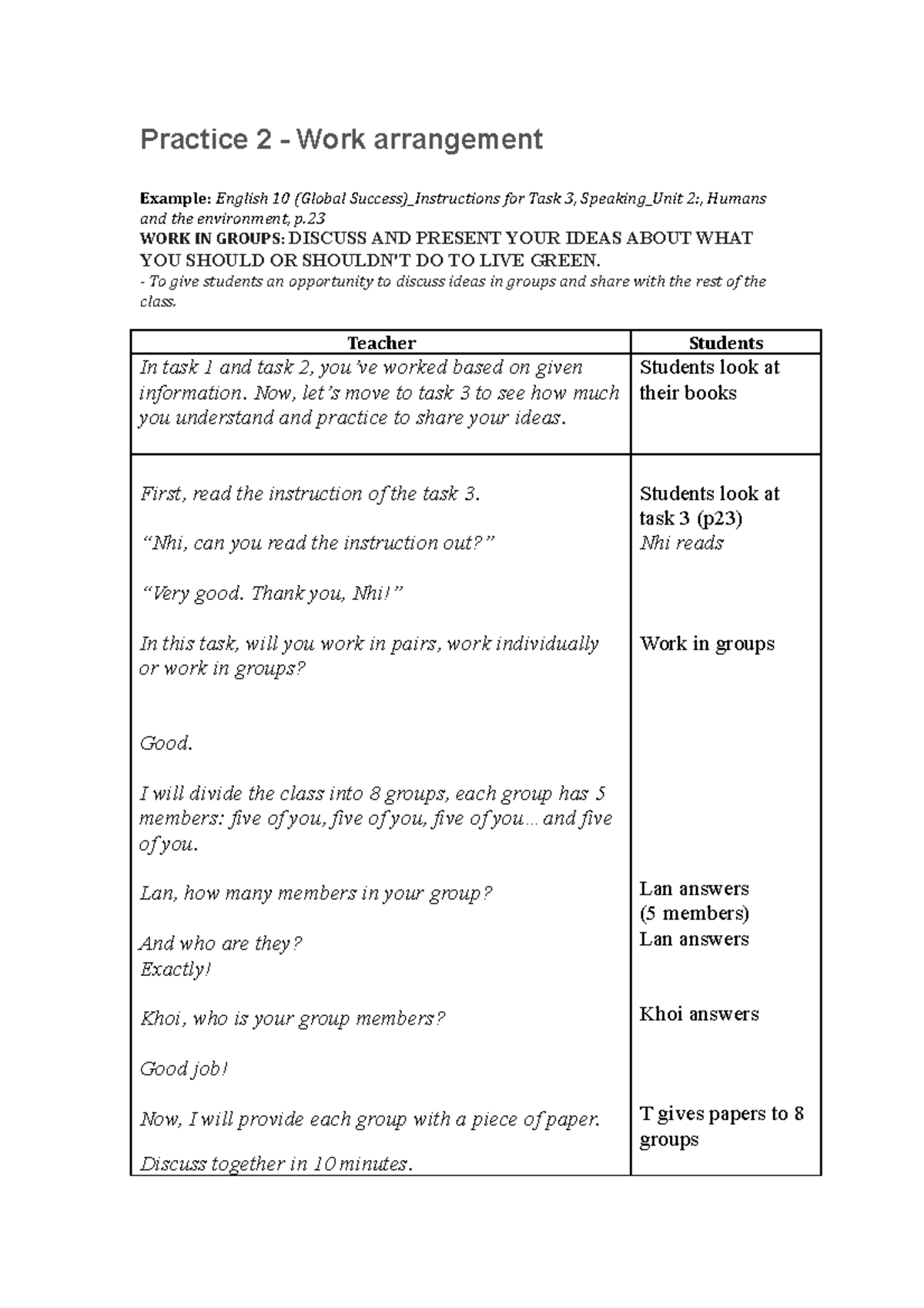 Work-Group - Description - Practice 2 - Work arrangement Example ...