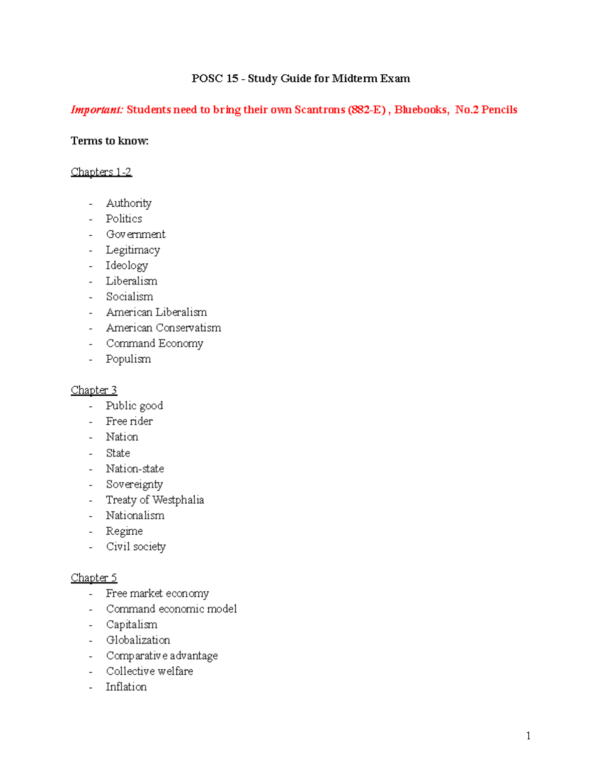 POSC 15 - Midterm Exam Study Guide: Key Terms & Concepts - Studocu