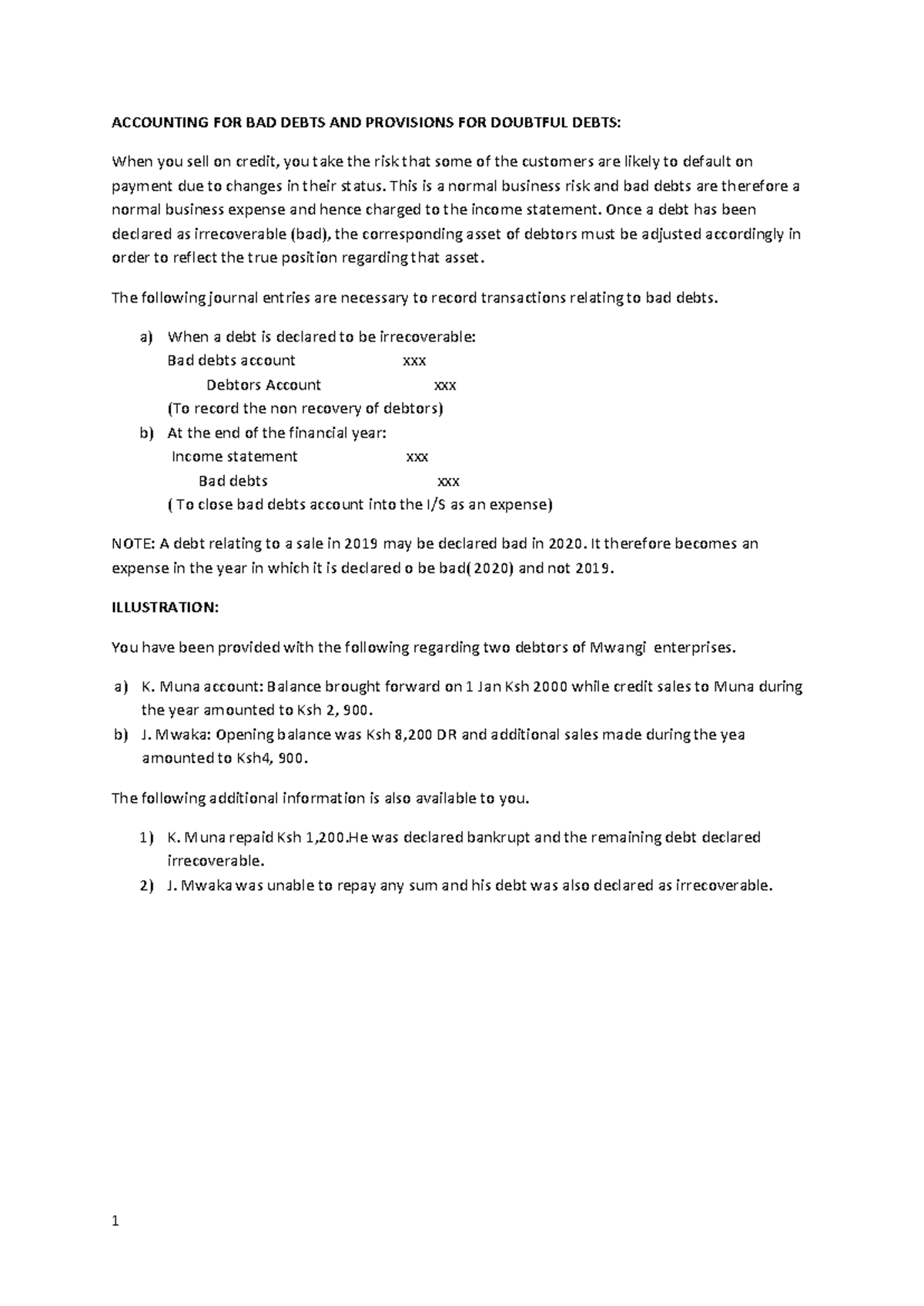 ACCOUNTING 101: Bad Debts & Provisions for Doubtful Debts Notes - Studocu