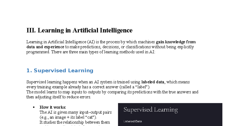 AI Learning Methods: Supervised, Unsupervised & Reinforcement - Studocu