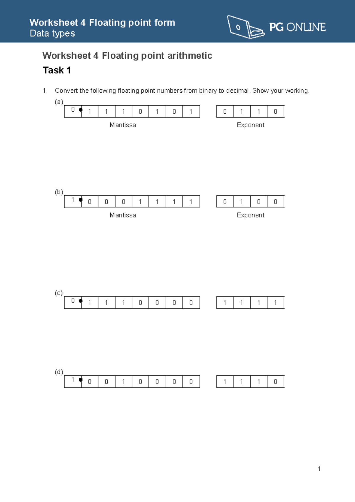 Data Types Worksheet 4: Floating Point Arithmetic Tasks - Studocu