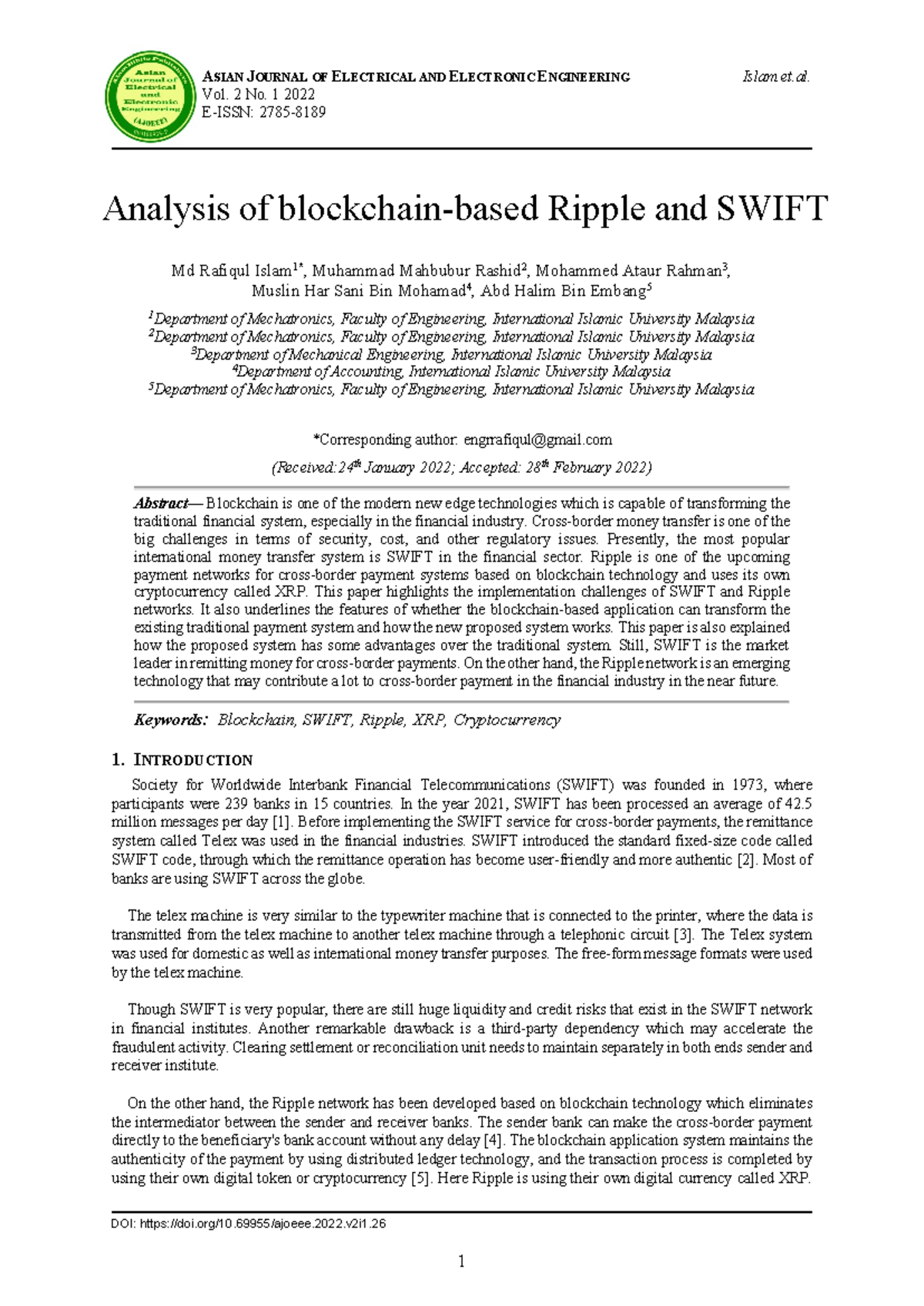 SWIFT vs. Ripple: Analysis of Cross-Border Payment Systems (26-ART-173 ...