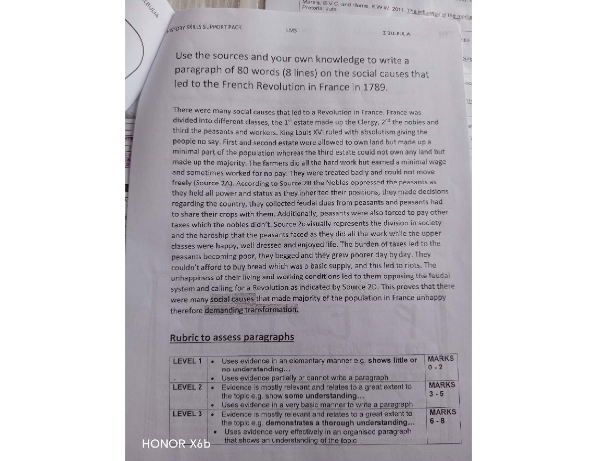 HISTORY SKILLS SUPPORT PACK: Social Causes of the French Revolution ...