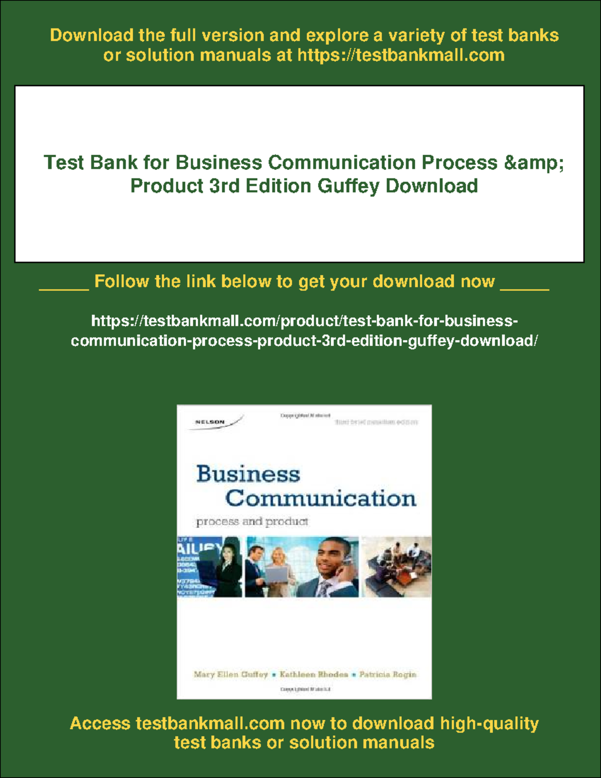 Test Bank for Business Communication Process & Product, 3rd Ed. Guffey ...