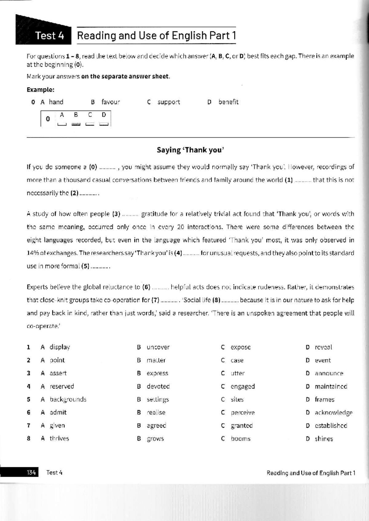 Reading and Use of English Part 1 & 2 Practice Test C1 - Studocu