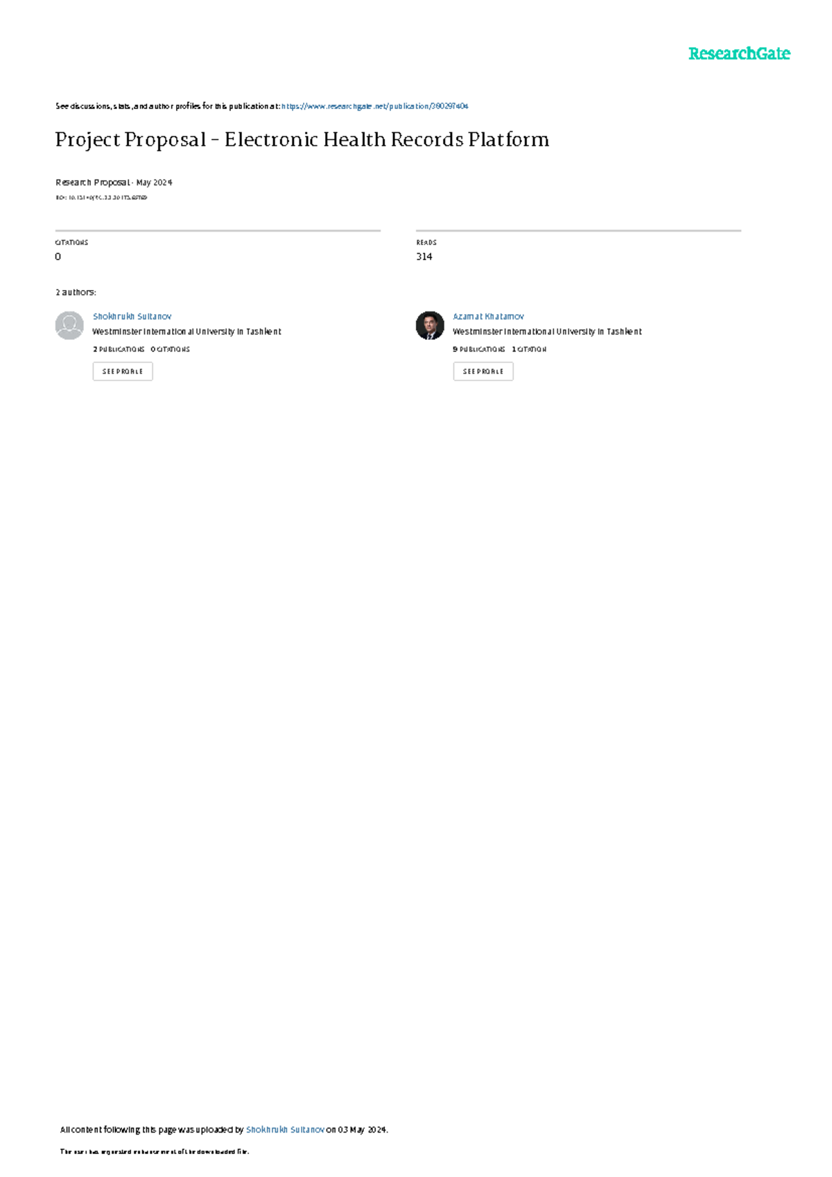 Project Proposal Electronic Health Records Platform - ####### See ...