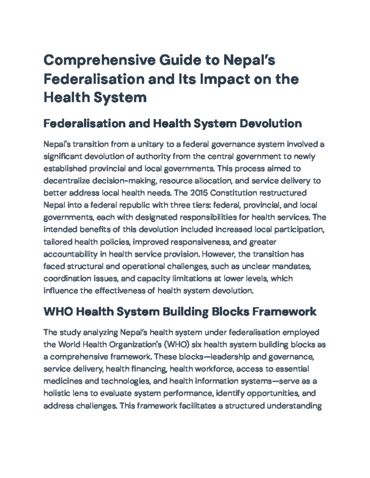 Comprehensive Overview of Nepal's Healthcare System Structure - Studocu