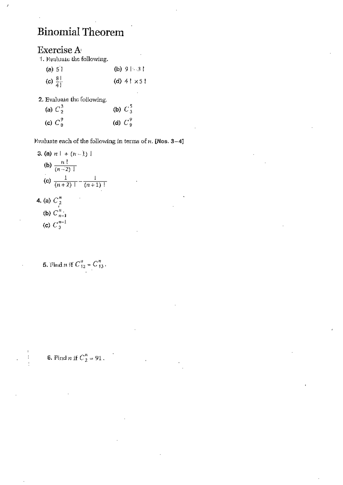 Binomial Theorem - Practice Questions for Exercise A - Studocu