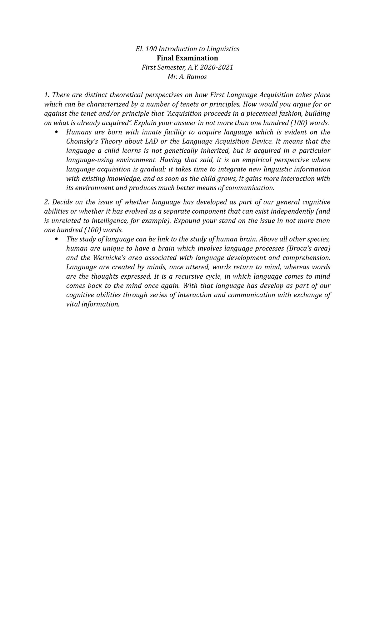 Final - Introduction to Linguistics - PangSU - Studocu
