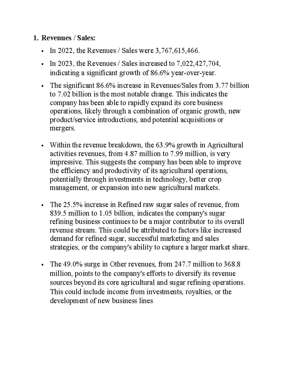 Revenues - notes - 1. Revenues / Sales: In 2022, the Revenues / Sales ...