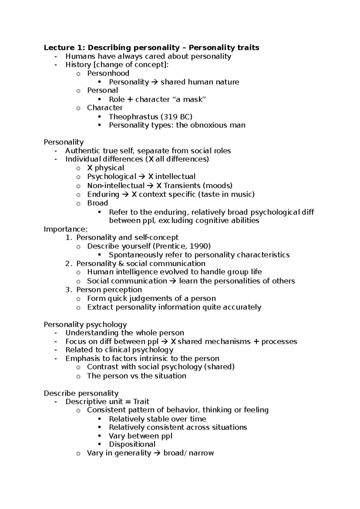 Lecture 1-5: Overview of Personality Psychology Concepts and Theories ...