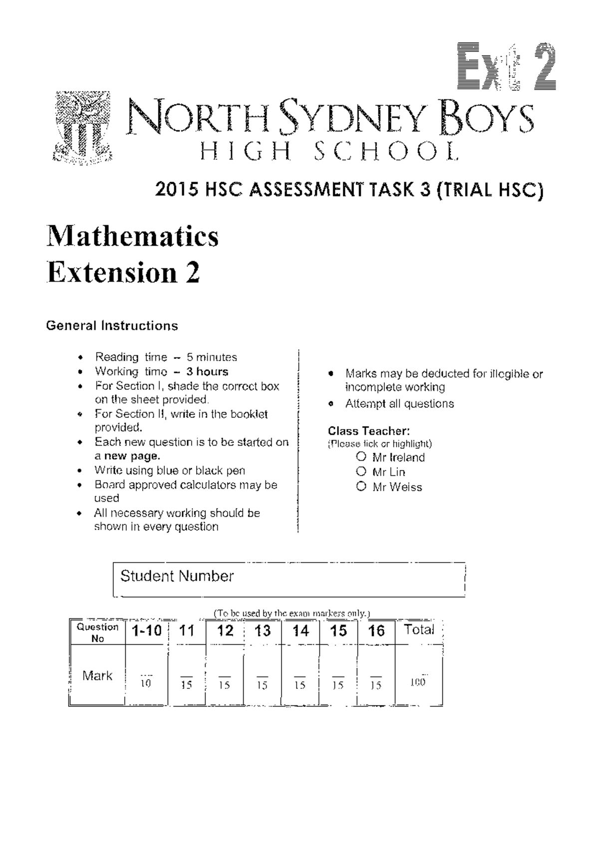 North Sydney Boys 2015 HSC Mathematics Extension 2 Trial Exam Solutions ...