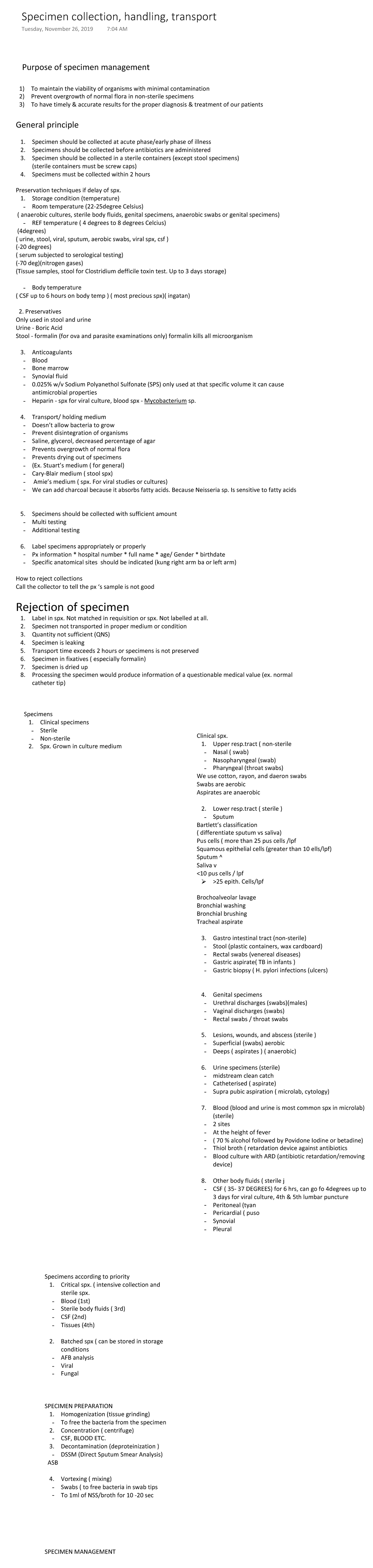 Specimen collection handling transport - To maintain the viability of ...