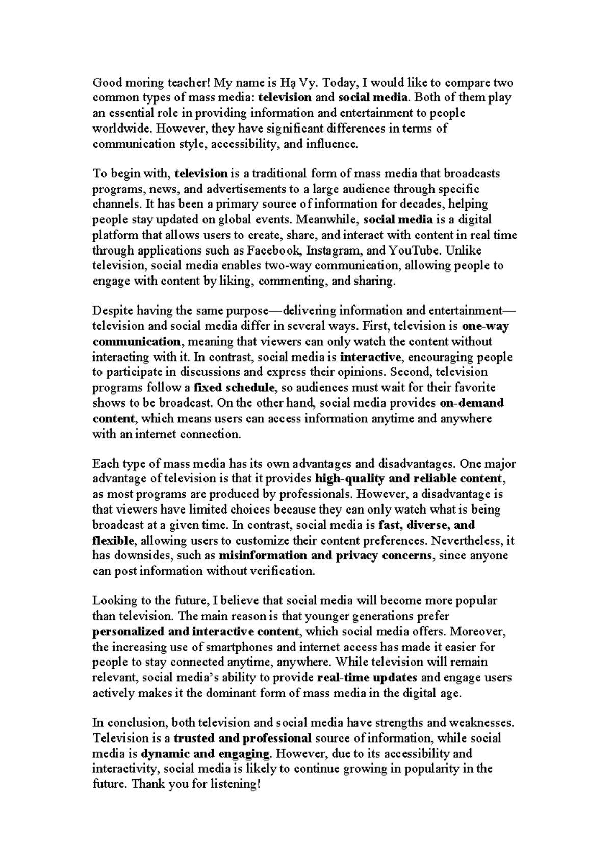 Comparative Analysis of Mass Media: TV vs Social Media - Bài 3 - Studocu