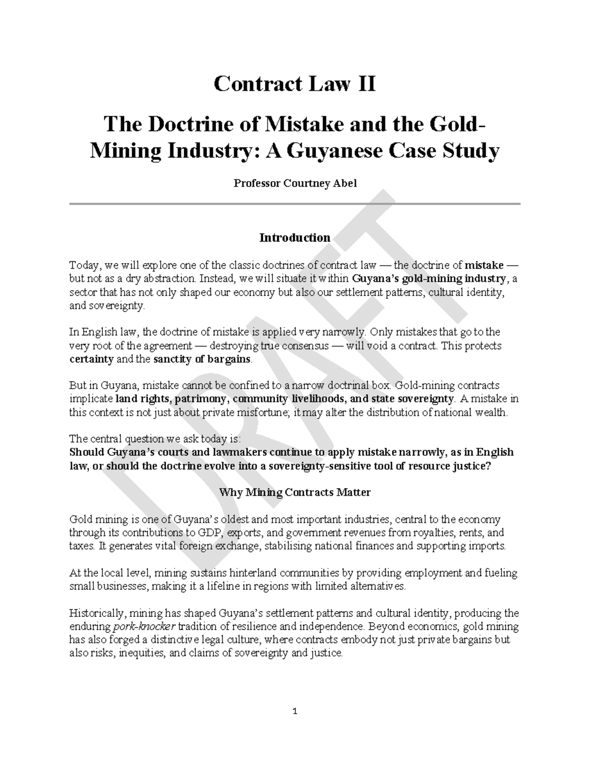 Contract Law II: The Doctrine of Mistake in Guyana's Gold Mining ...