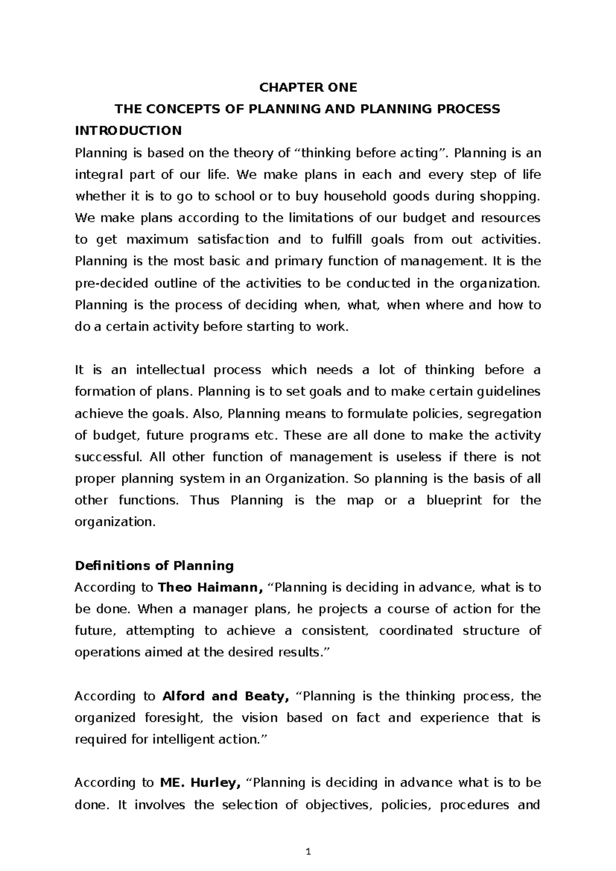 ECO 412 - Chapter 1: Concepts of Planning and the Planning Process ...