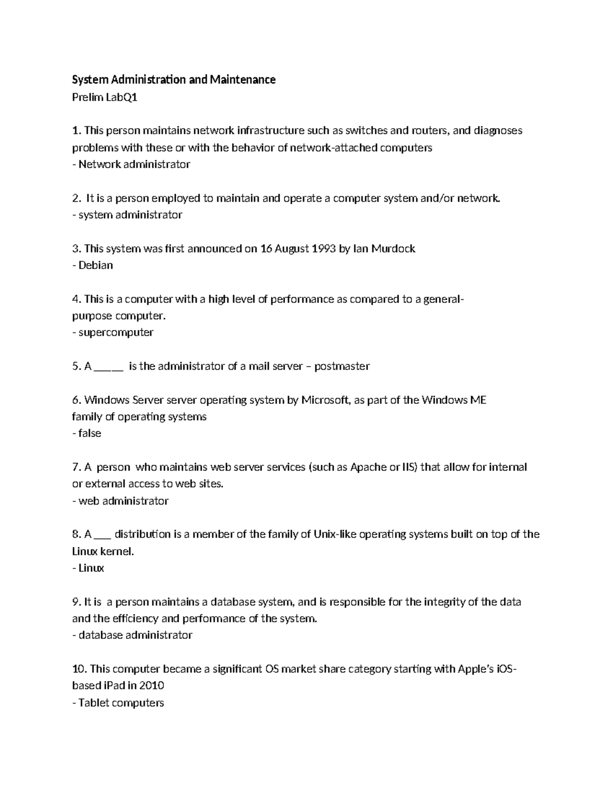 System Administration Prelim Lab Q1 Notes - Studocu