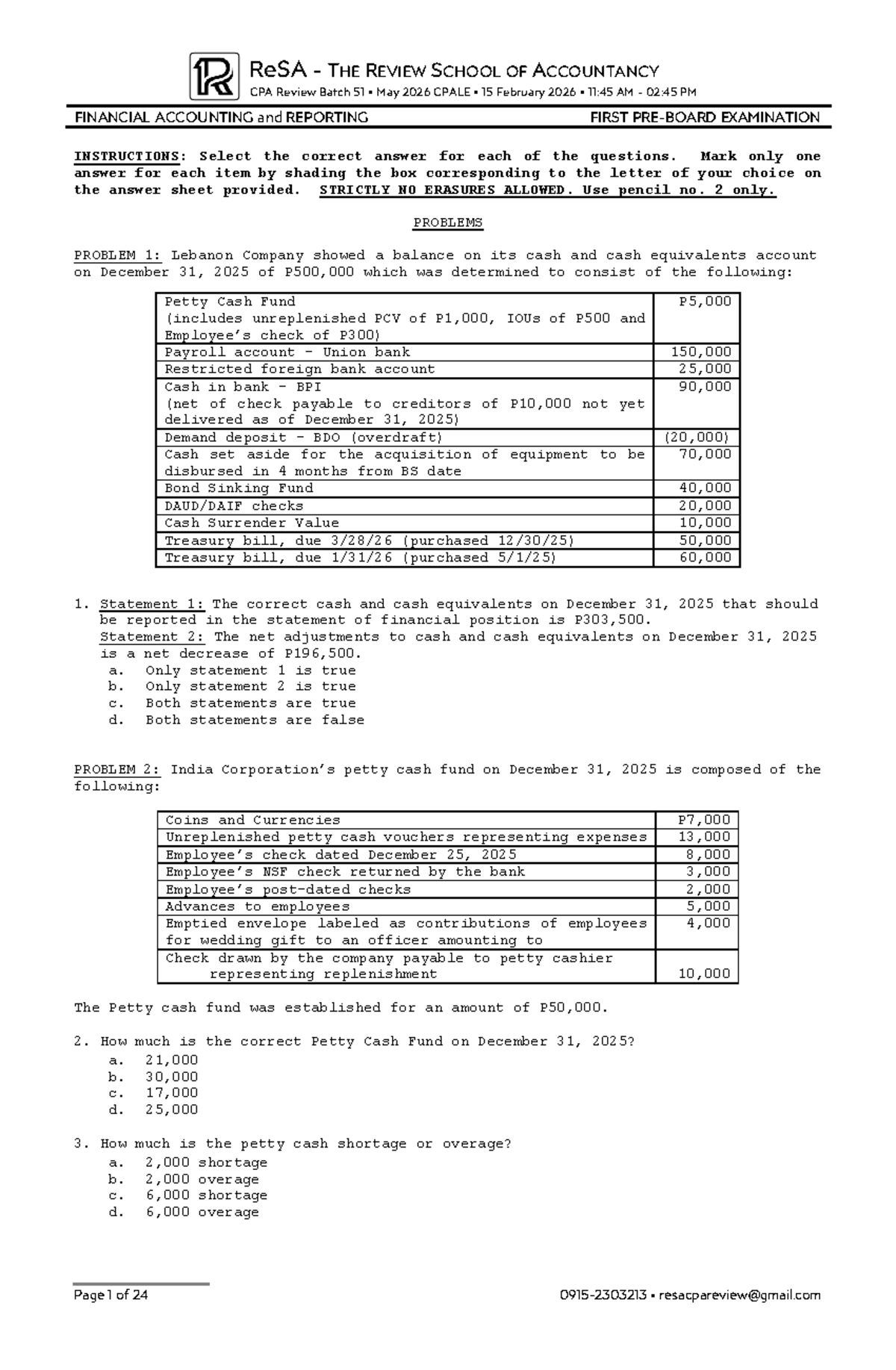 ReSA B51 CPA Review FAR First Exam Questions & Solutions - Document Preview