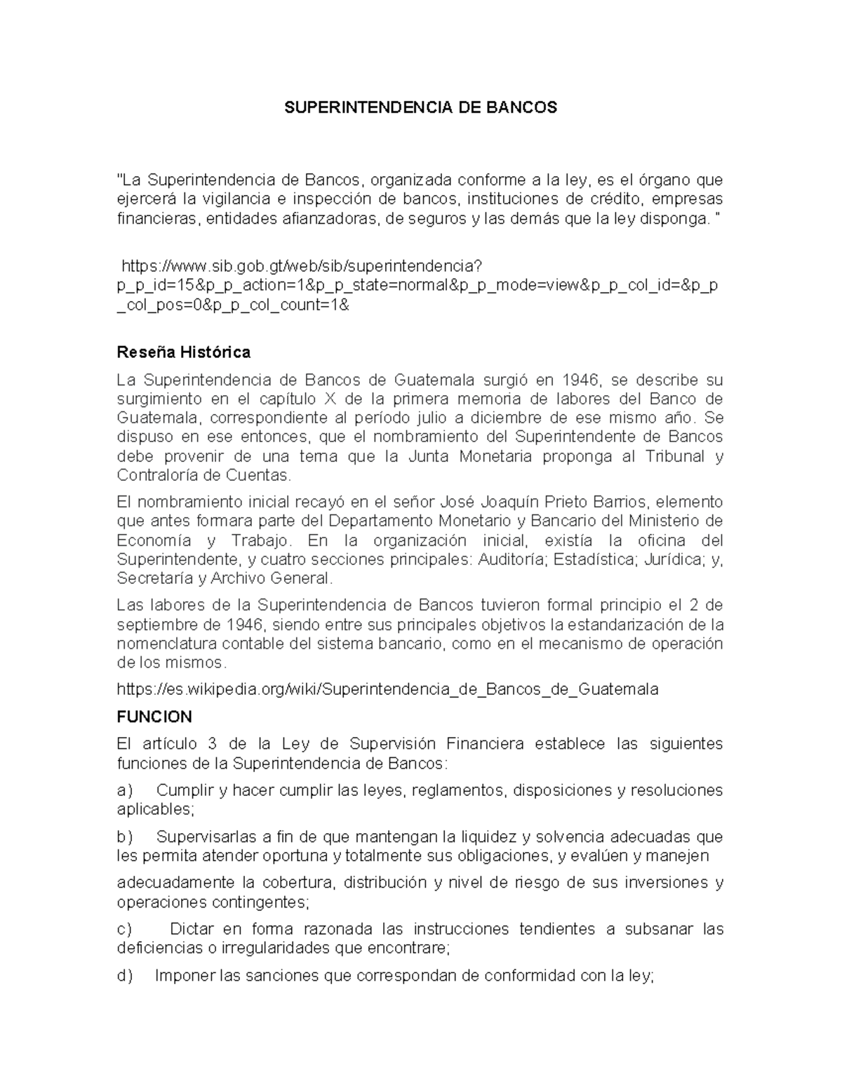 Superintendencia de Bancos: Funciones y Estructura Organizativa - Studocu