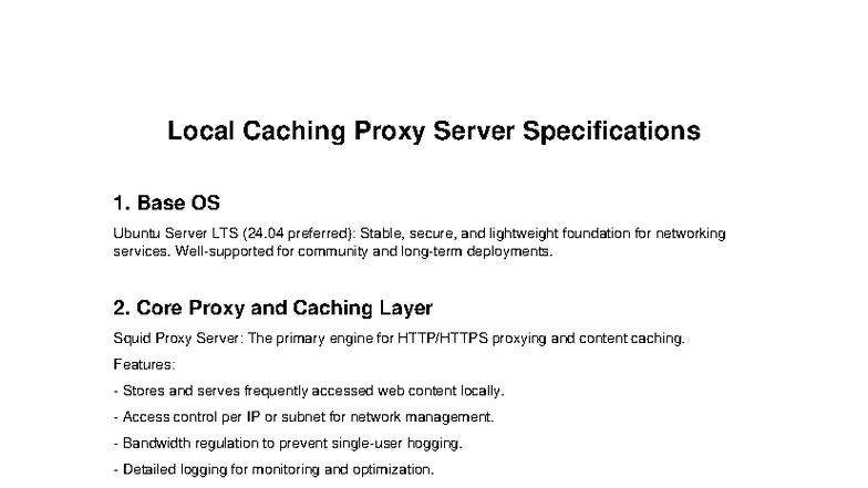 Local Caching Proxy Server Specs for Ubuntu LTS and Squid Proxy - Studocu