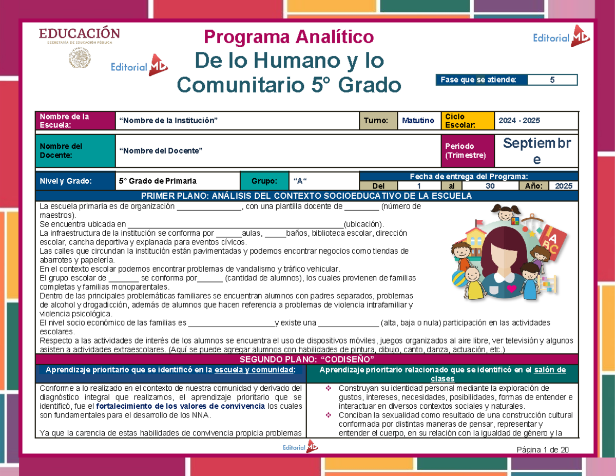 Primaria 5° Programa Analitico MD - DHy C - Programa Analítico De lo