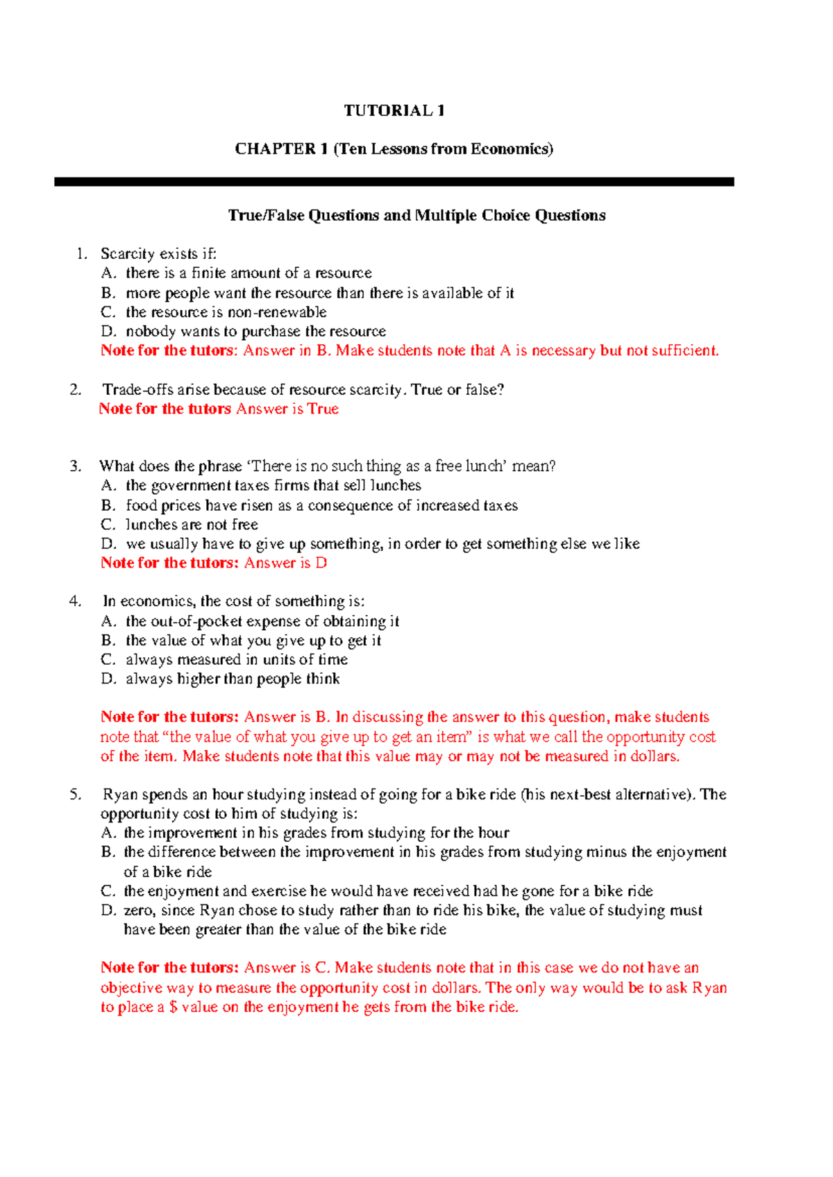 ECO Solutions - Final Exam Tutorial Questions and Answers - Studocu