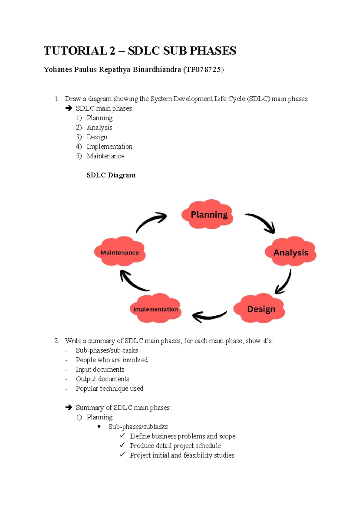 Tutorial 2: SDLC Main Phases Overview (TP078725) - Studocu