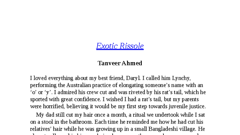 Exotic Rissole: Story Analysis for TEEEL Structured Essay - Studocu