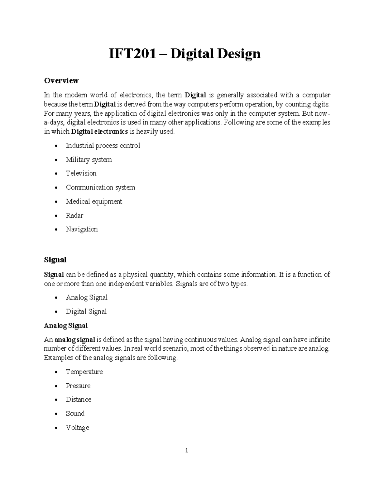 CSC 202 Digital Designs Lecture Notes: Overview of Digital Electronics ...