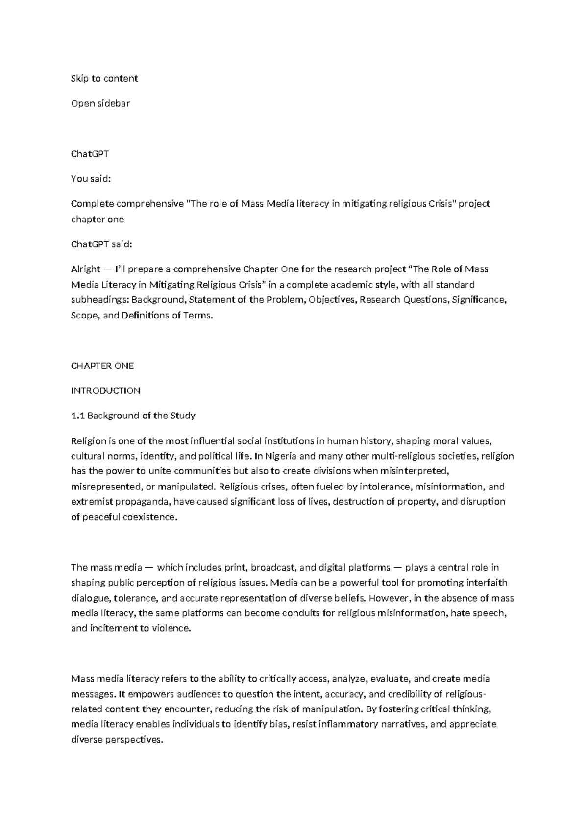 Role of Mass Media Literacy in Mitigating Religious Crises: Chapter One ...