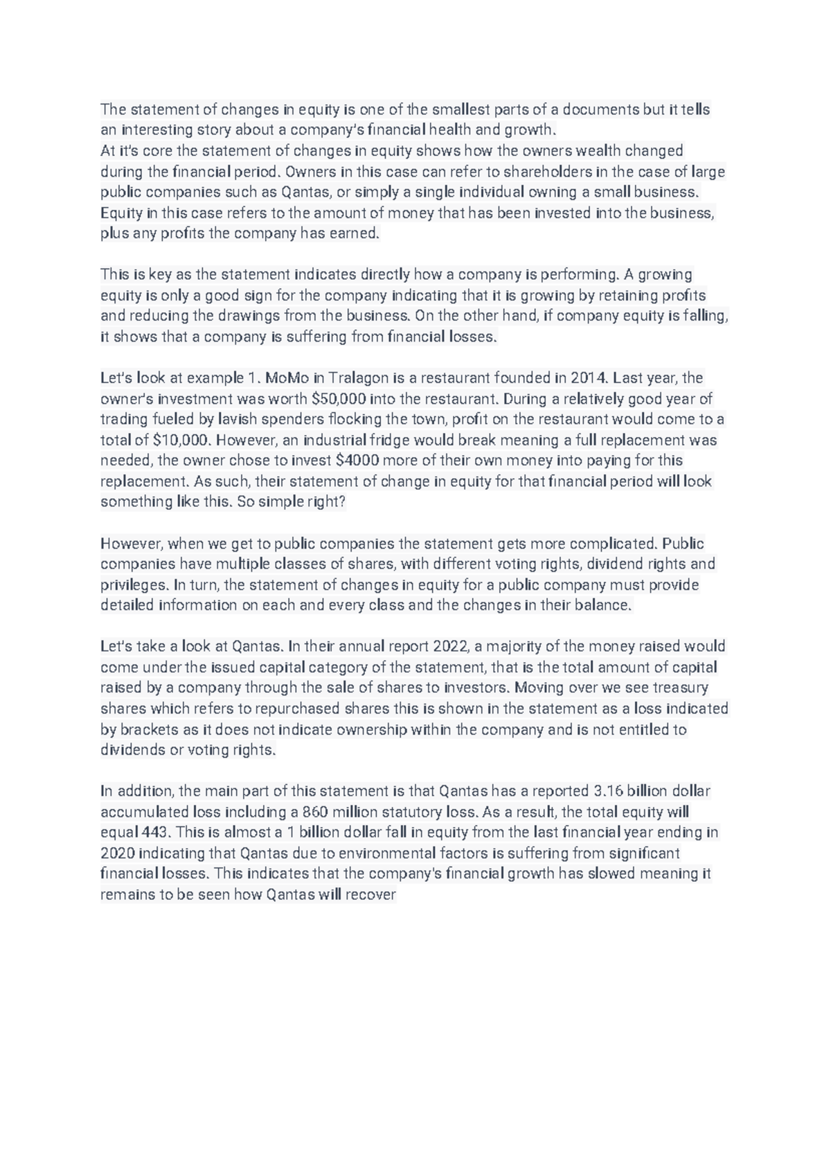 Qantas Financial Health: Statement of Changes in Equity Analysis - Studocu
