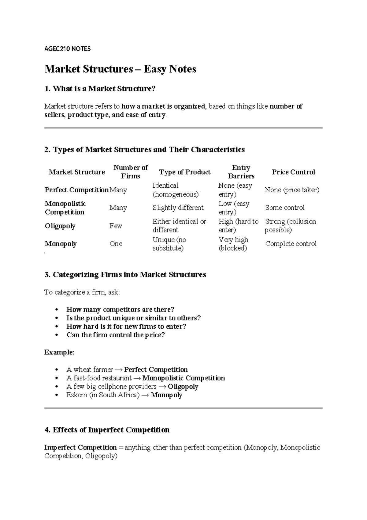 AGEC210 Lecture Notes: Beginner's Guide to Market Structures - Studocu