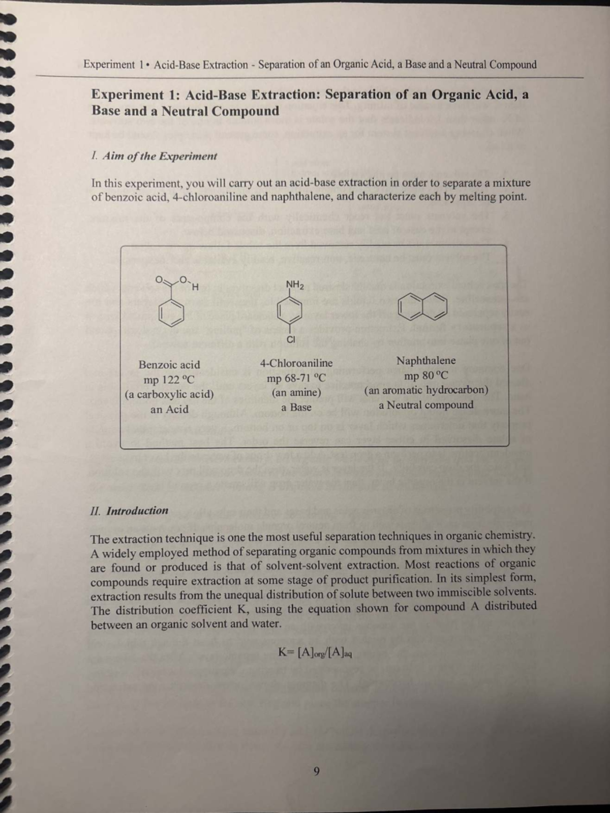 Experiment 1: Extraction & Separation of Organic Acid, Base, and ...