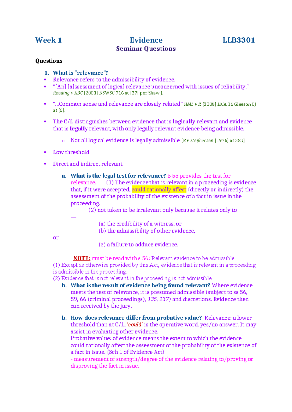 Burden and Standard of Proof in Criminal Law - LLB3301 Seminar Notes ...