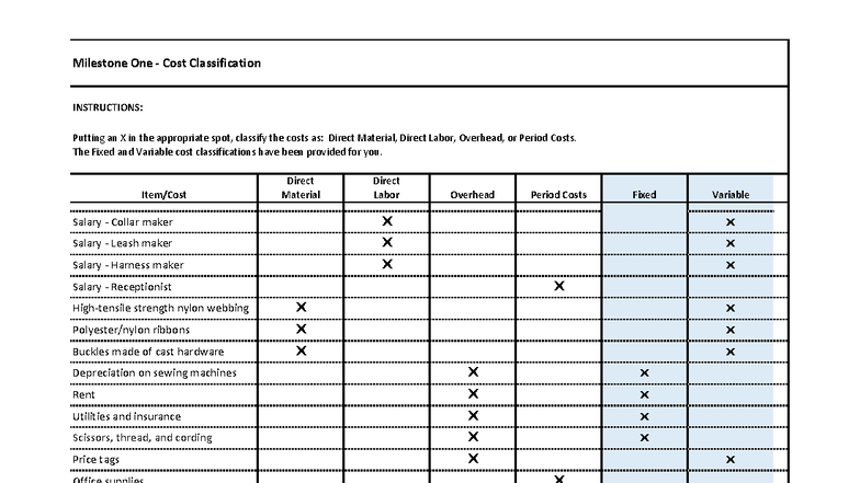 ACC202 Managerial Accounting Project Workbook: Cost Classification ...