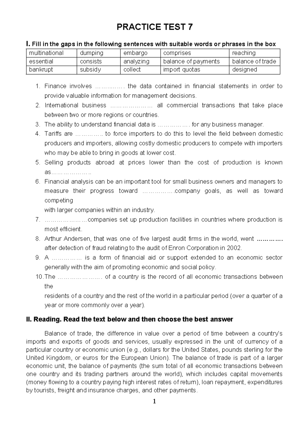 PRACTICE TEST 7 - International Business Concepts Review - Studocu