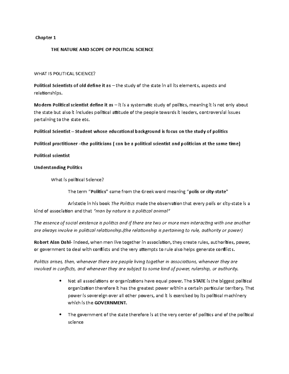Chapter 1: The Nature and Scope of Political Science (POLS 101) - Studocu