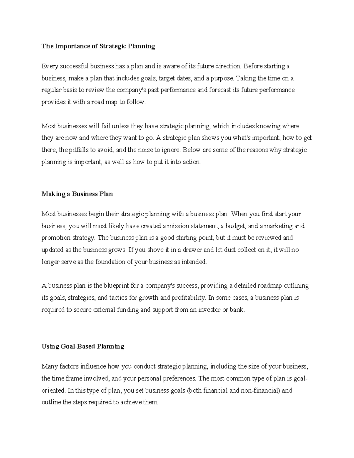 The Importance of Strategic Planning - Before starting a business, make ...