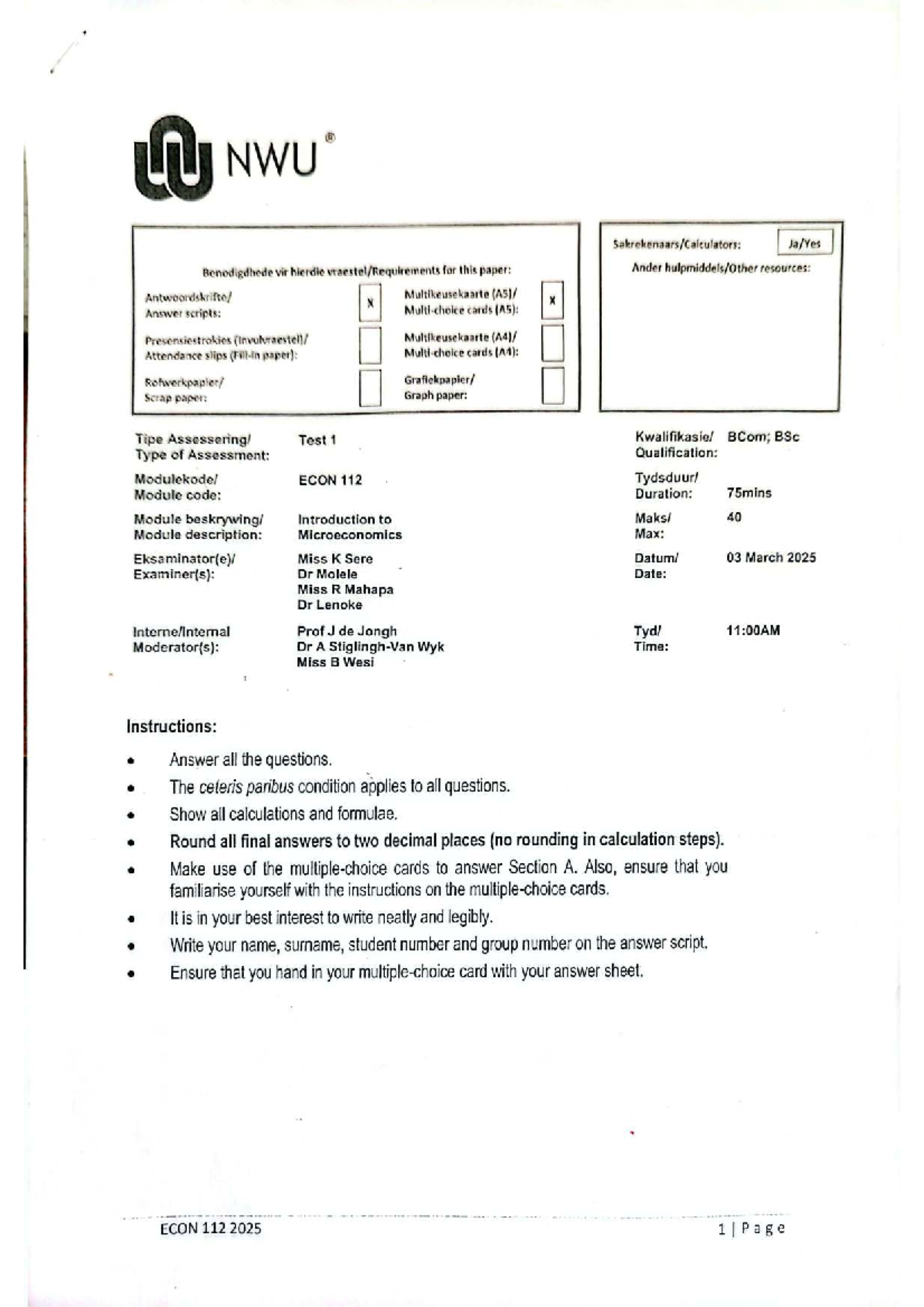 ECON 112 Semester Test Resources and Instructions for 2025 - Studocu
