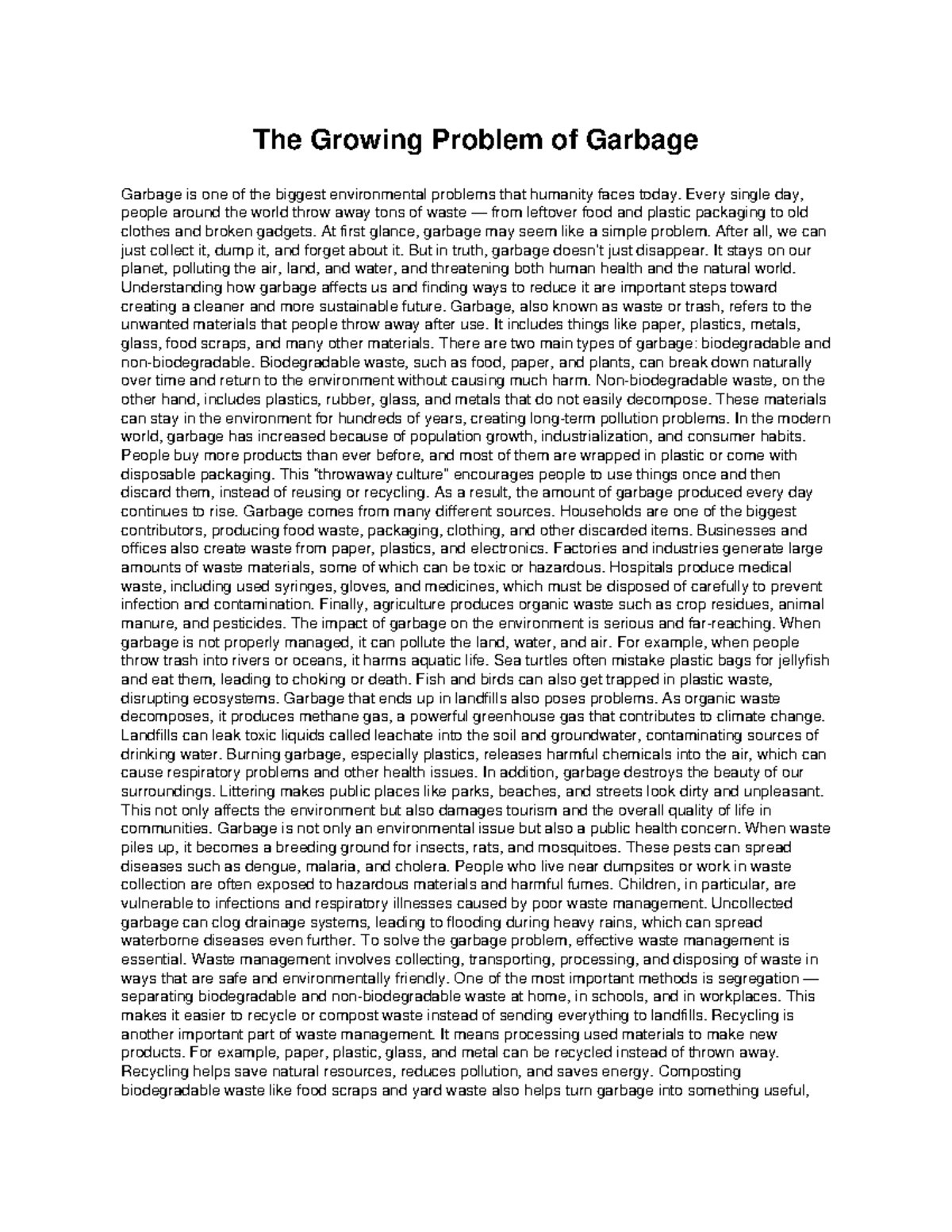 Essay on Garbage: Understanding the Environmental Crisis - Studocu
