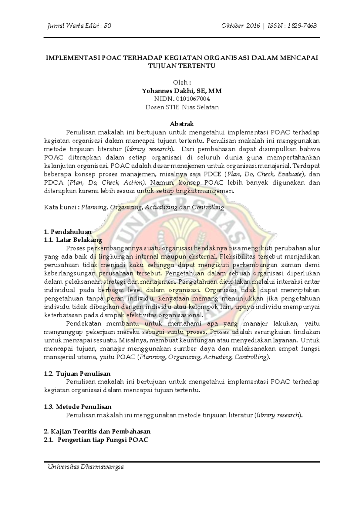 290701 Implementasi POAC dalam Kegiatan Organisasi: Analisis Terperinci ...