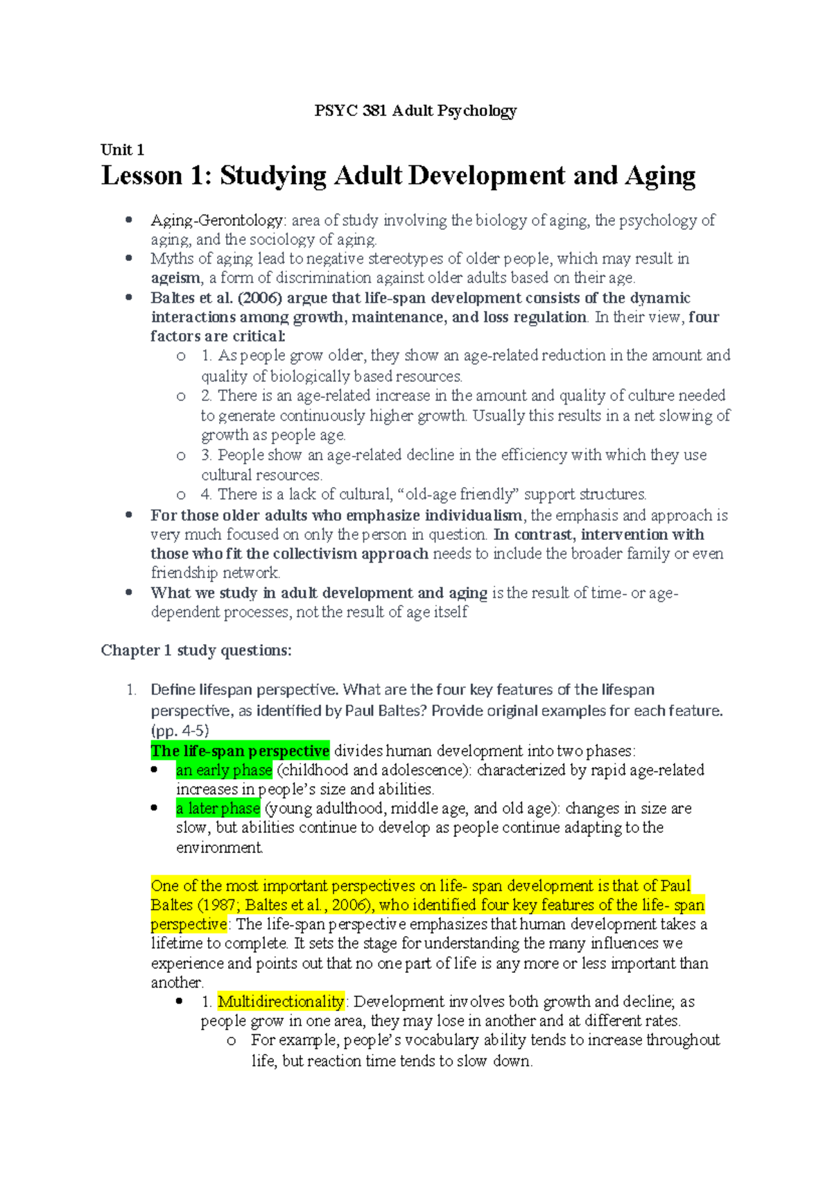 PSYC 381 Adult Psychology: Exploring Adult Development and Aging - Studocu