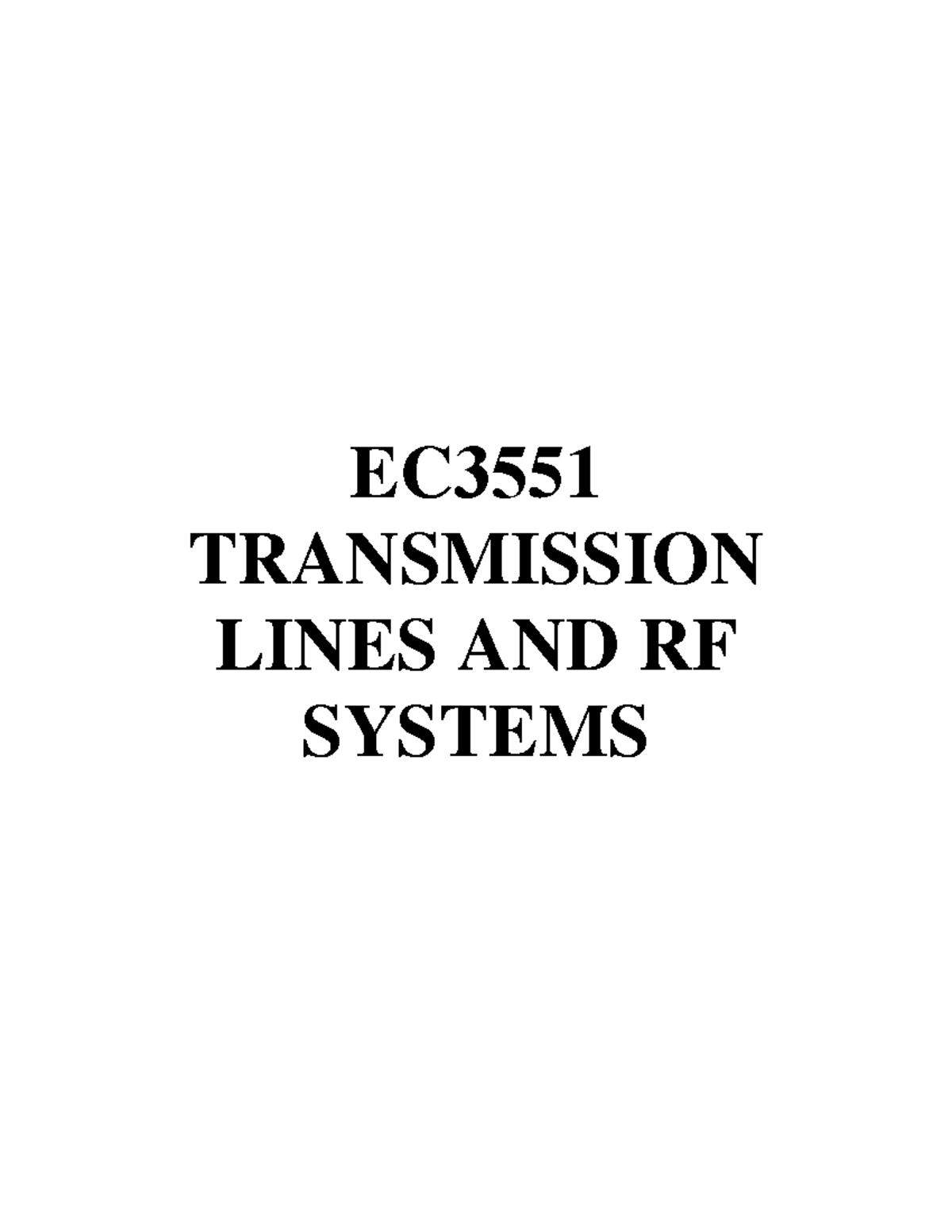 EC3551 & EC8651 Transmission Lines and RF Systems Study Notes - Studocu