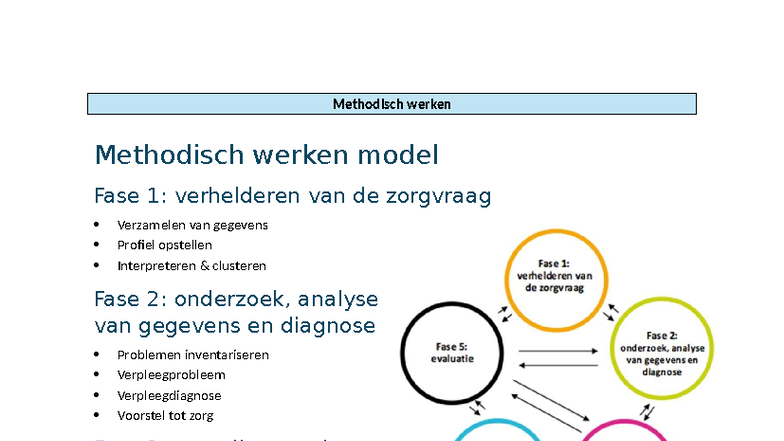 Samenvatting - Methodisch Werken: Zorgvraag en Zorgplan Fases - Studocu